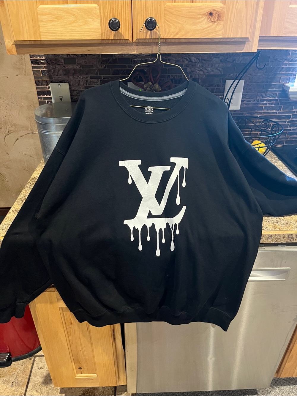 Athletic Works Black Crewneck Sweatshirt with White Drip Logo